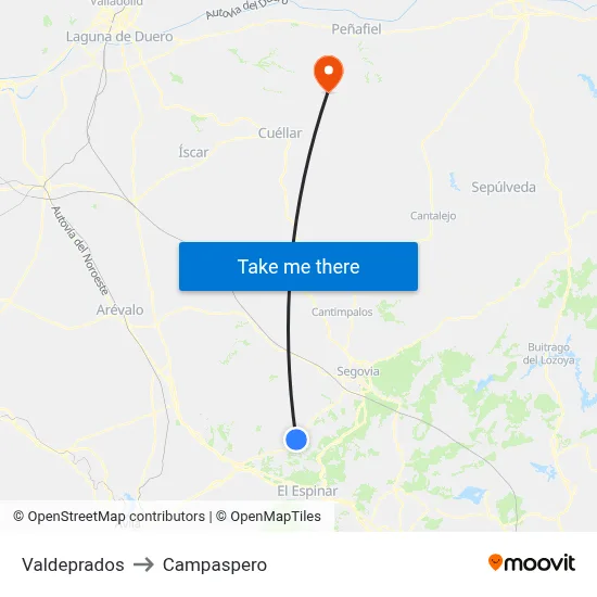 Valdeprados to Campaspero map