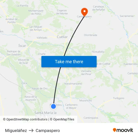 Migueláñez to Campaspero map