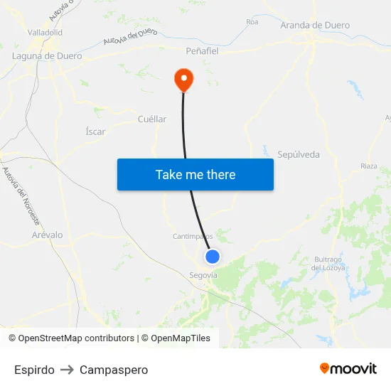 Espirdo to Campaspero map