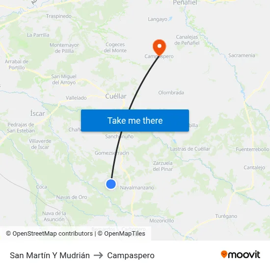 San Martín Y Mudrián to Campaspero map