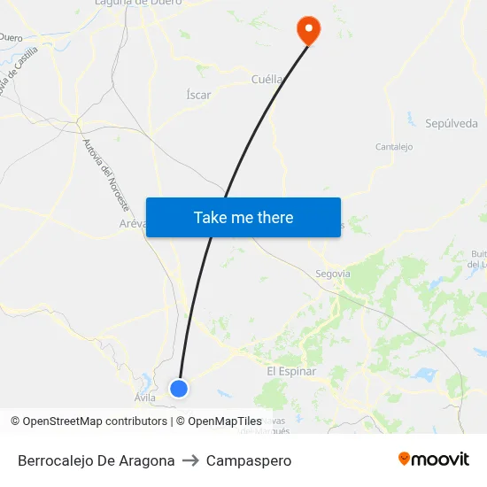 Berrocalejo De Aragona to Campaspero map