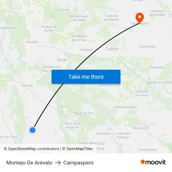 Montejo De Arévalo to Campaspero map