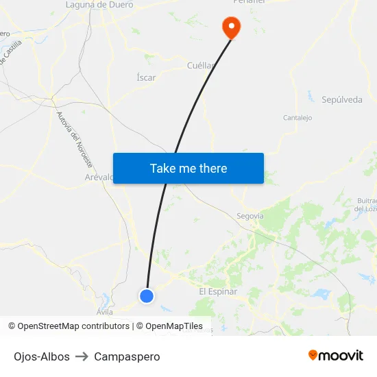 Ojos-Albos to Campaspero map