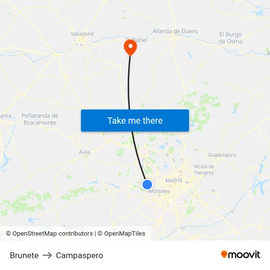 Brunete to Campaspero map