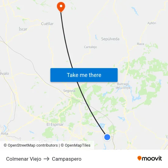 Colmenar Viejo to Campaspero map