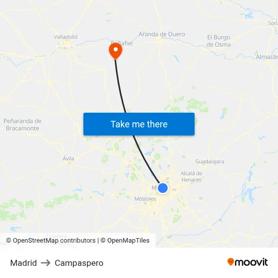 Madrid to Campaspero map