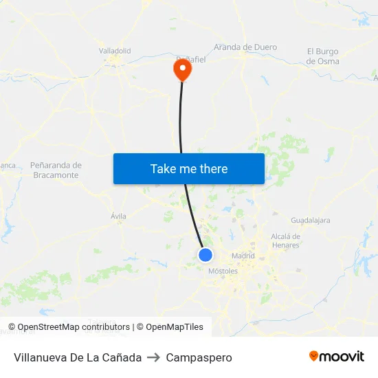 Villanueva De La Cañada to Campaspero map