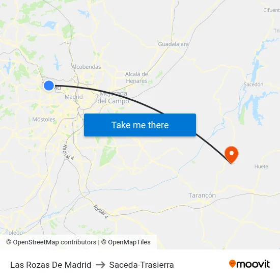 Las Rozas De Madrid to Saceda-Trasierra map