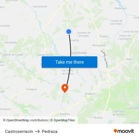 Castroserracín to Pedraza map