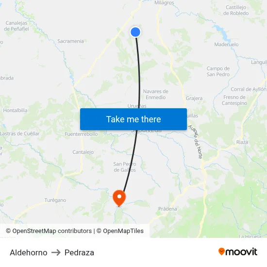 Aldehorno to Pedraza map