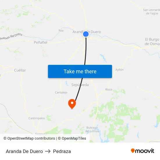 Aranda De Duero to Pedraza map