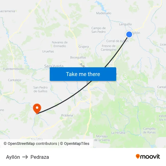 Ayllón to Pedraza map