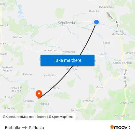 Barbolla to Pedraza map