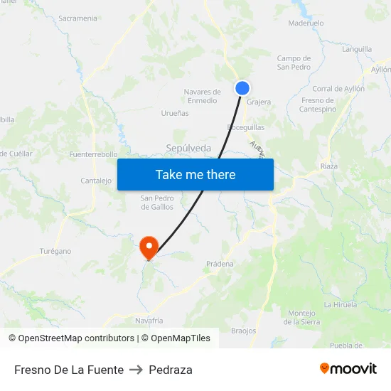 Fresno De La Fuente to Pedraza map