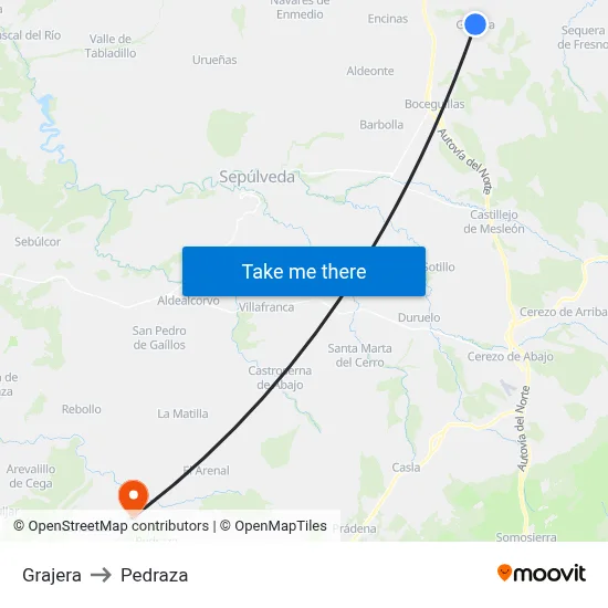 Grajera to Pedraza map
