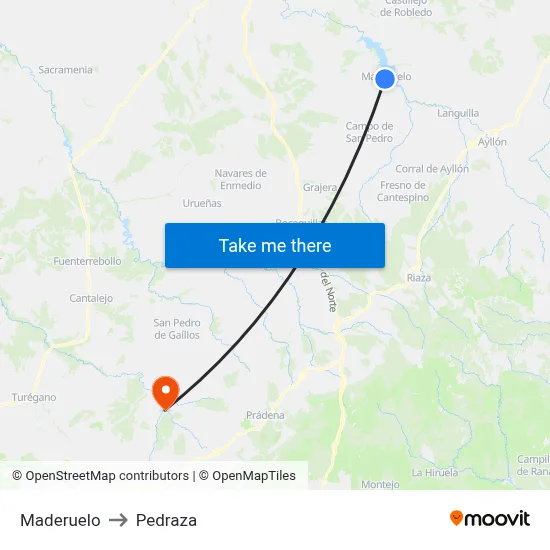 Maderuelo to Pedraza map