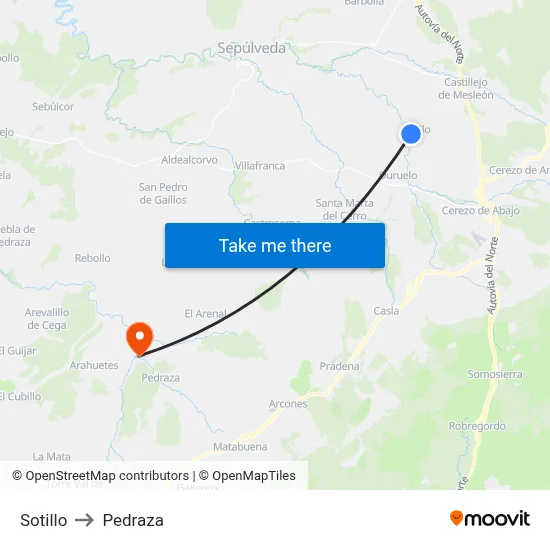 Sotillo to Pedraza map