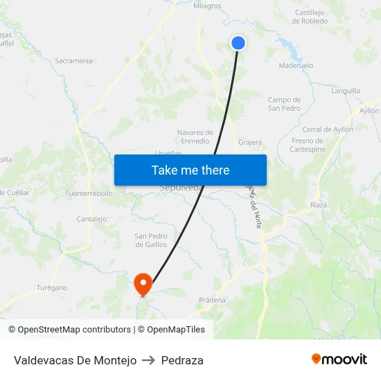 Valdevacas De Montejo to Pedraza map