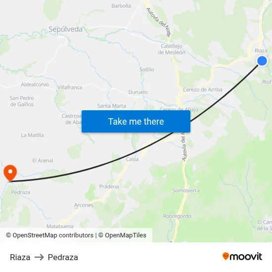 Riaza to Pedraza map