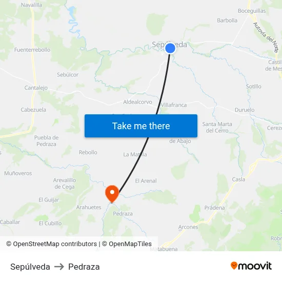 Sepúlveda to Pedraza map