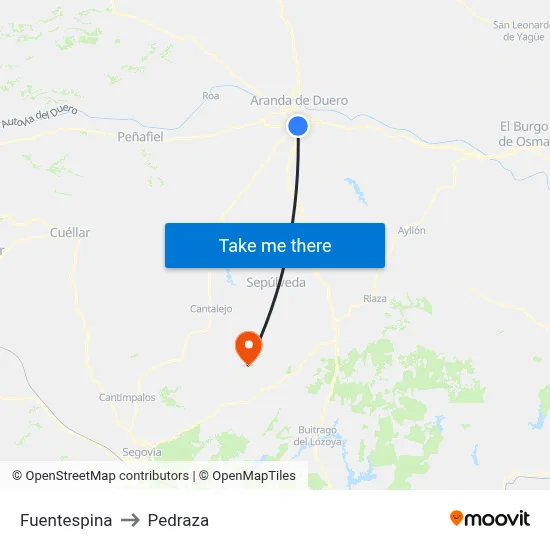 Fuentespina to Pedraza map