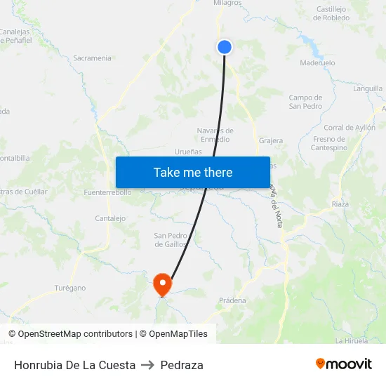 Honrubia De La Cuesta to Pedraza map