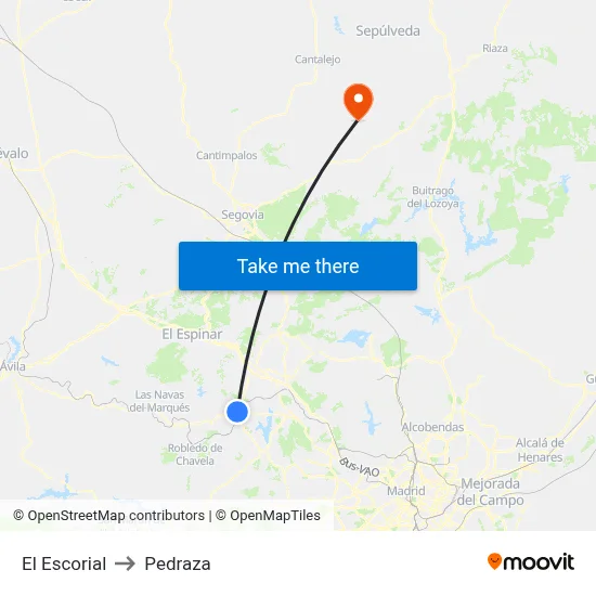 El Escorial to Pedraza map