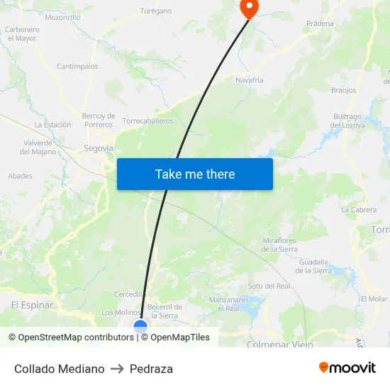 Collado Mediano to Pedraza map