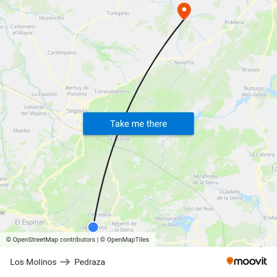 Los Molinos to Pedraza map