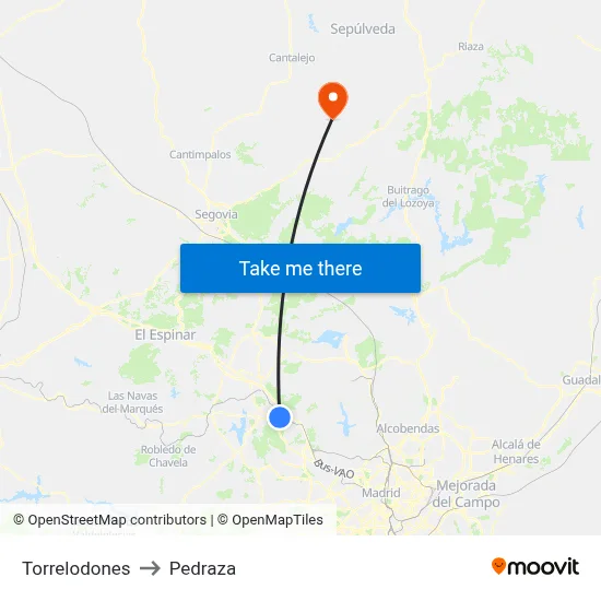 Torrelodones to Pedraza map