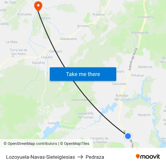 Lozoyuela-Navas-Sieteiglesias to Pedraza map