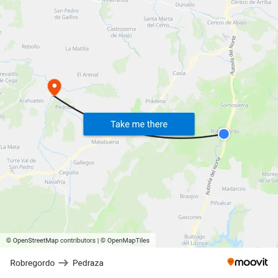 Robregordo to Pedraza map
