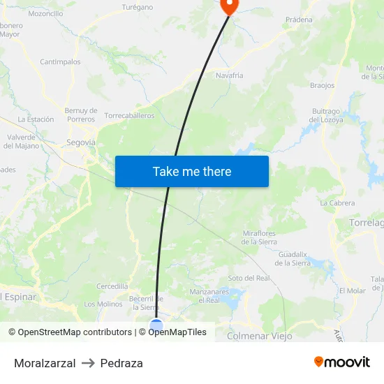 Moralzarzal to Pedraza map