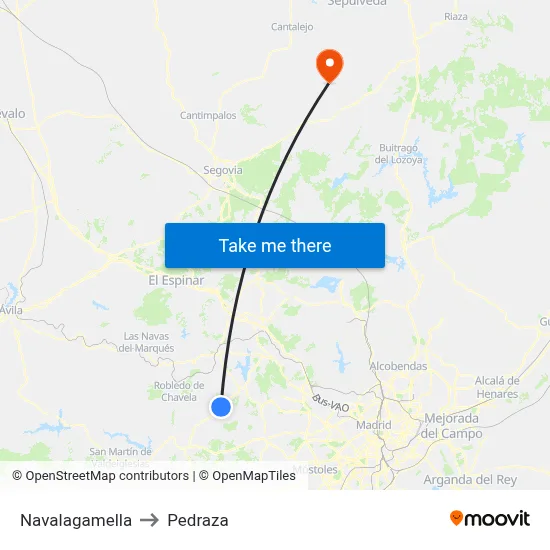 Navalagamella to Pedraza map