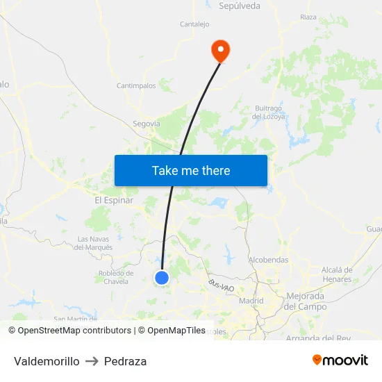 Valdemorillo to Pedraza map