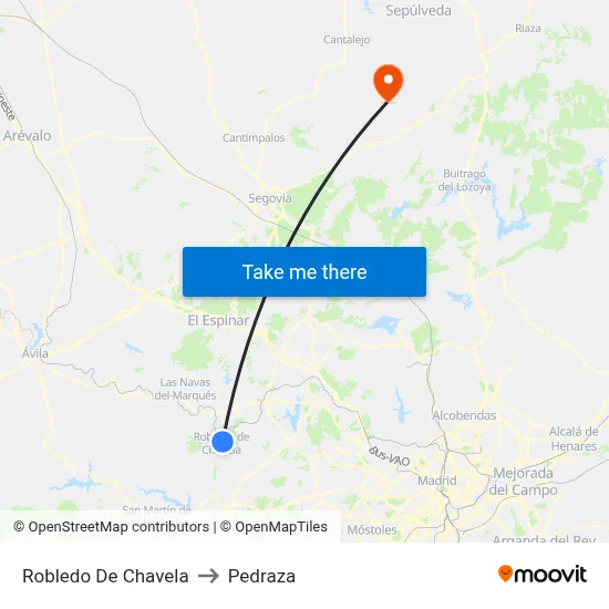 Robledo De Chavela to Pedraza map