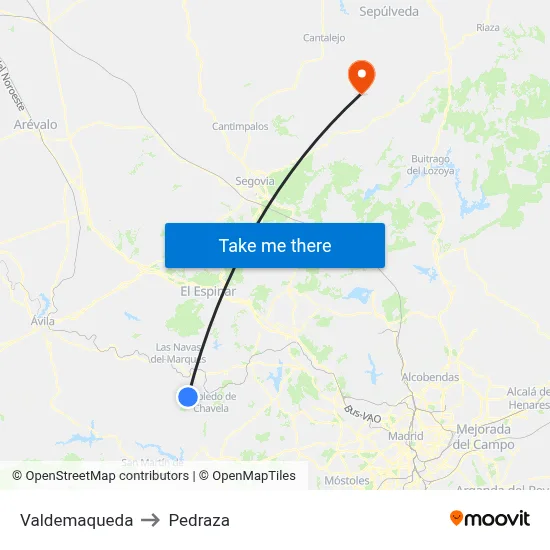 Valdemaqueda to Pedraza map