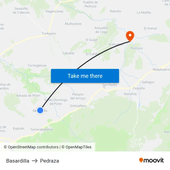 Basardilla to Pedraza map