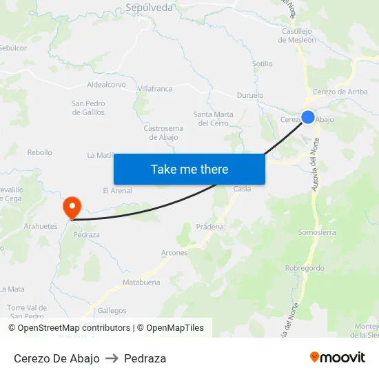 Cerezo De Abajo to Pedraza map