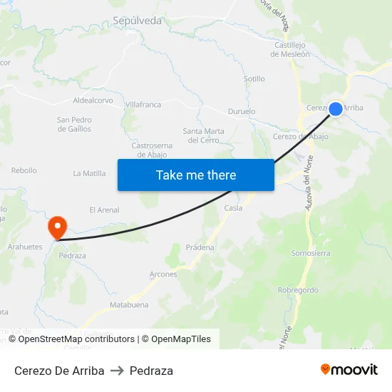 Cerezo De Arriba to Pedraza map