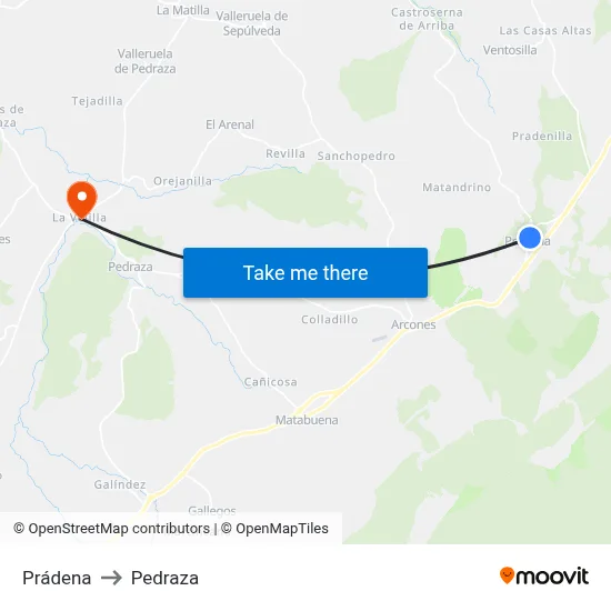 Prádena to Pedraza map
