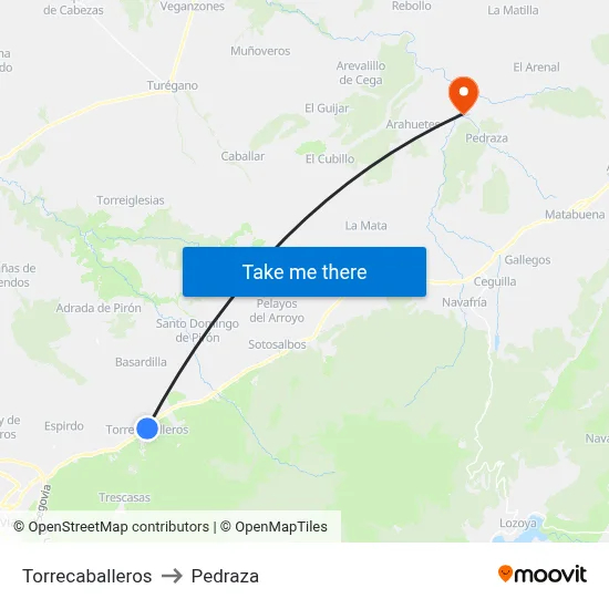 Torrecaballeros to Pedraza map