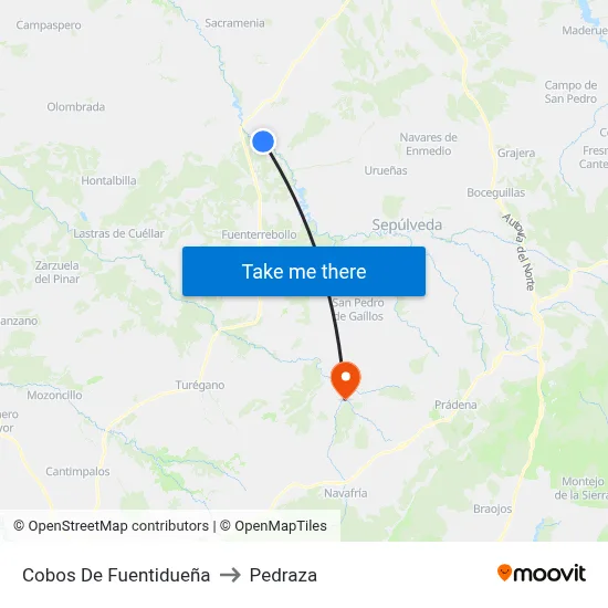 Cobos De Fuentidueña to Pedraza map