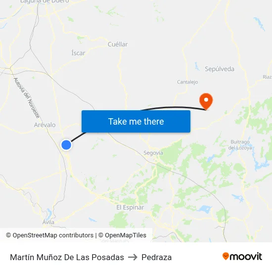 Martín Muñoz De Las Posadas to Pedraza map