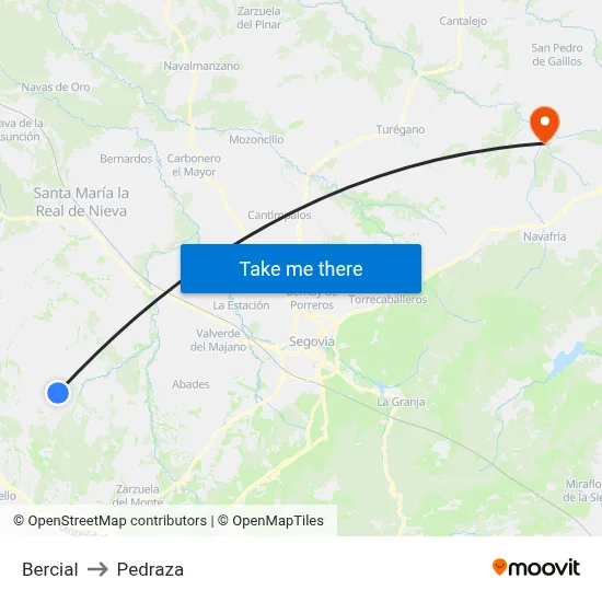Bercial to Pedraza map