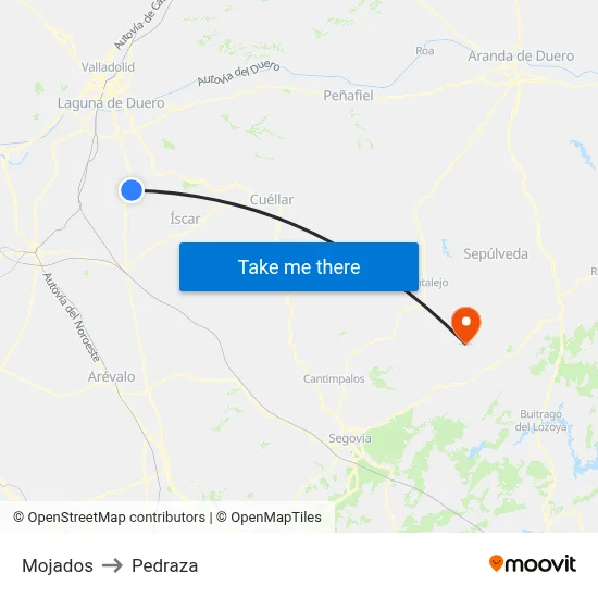 Mojados to Pedraza map