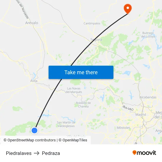 Piedralaves to Pedraza map