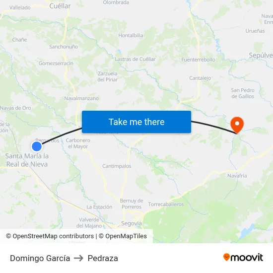 Domingo García to Pedraza map