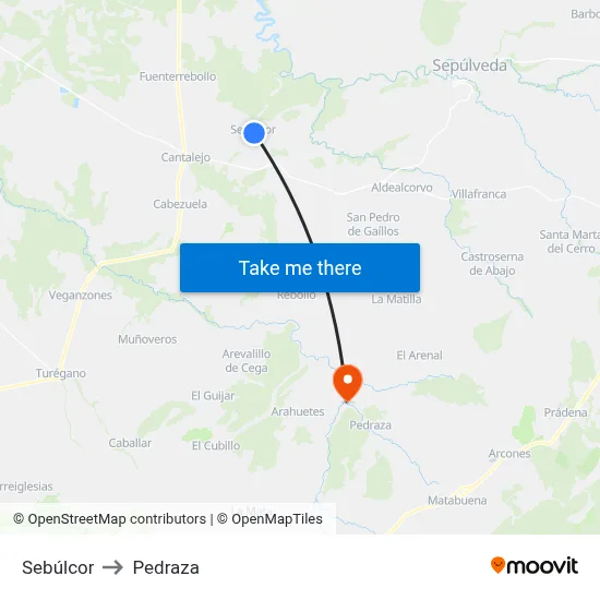 Sebúlcor to Pedraza map