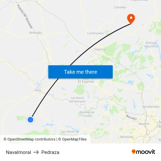 Navalmoral to Pedraza map